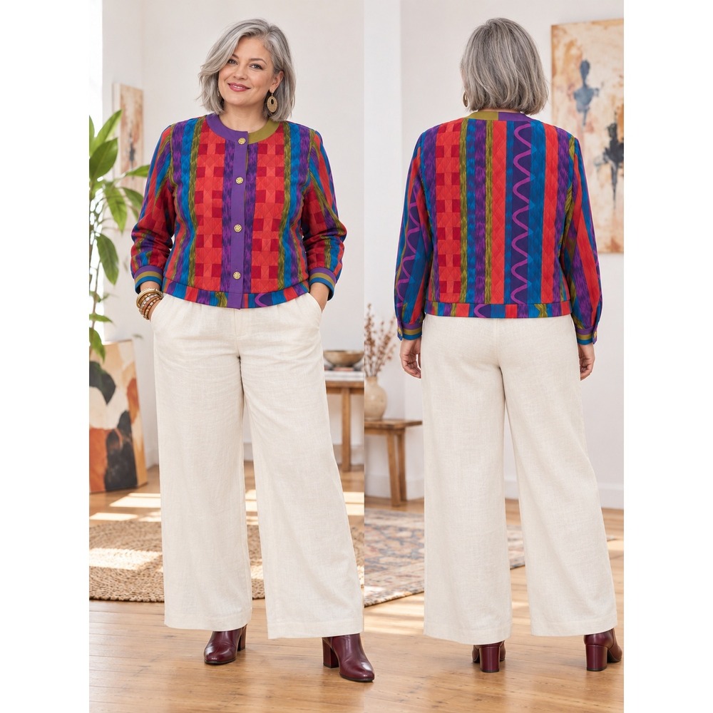 Boho Maximalism Y2K Wearable Art Jo Hardin Quilted Multicolor Stripe 16 Jacket